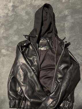 Blank NYC Faux Leather Bomber Jacket with Removable Hood